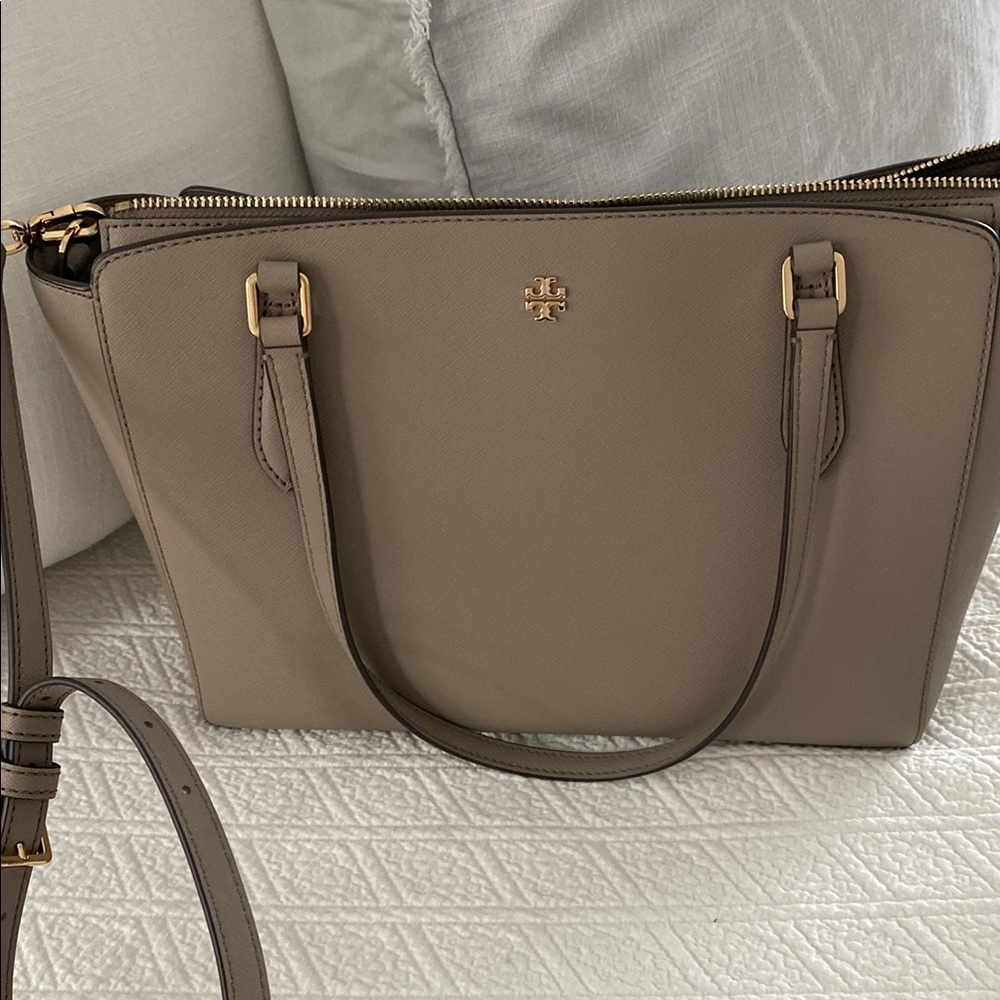 Tory Burch Taupe Leather Tote Bag